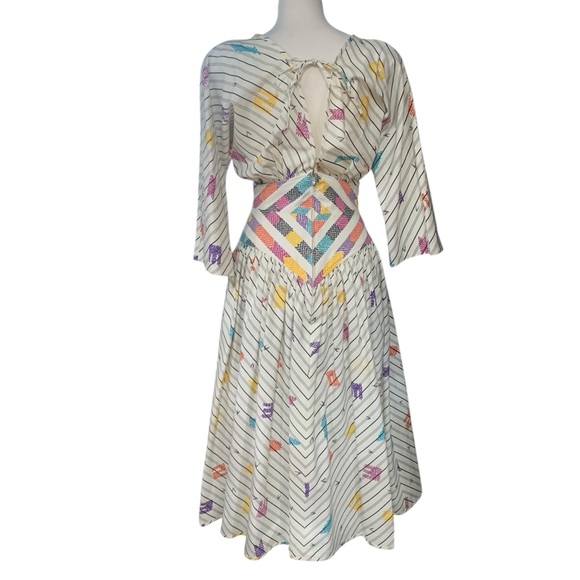 Vintage 80’s Barboglio Cristina and Jan abstract striped multicolor dress sz 8 - Picture 3 of 10